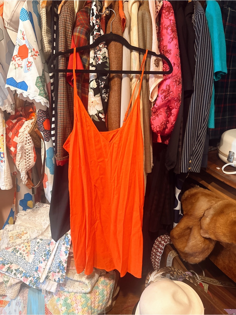 Free People Vibrant Orange Spaghetti Strap Slip Dress